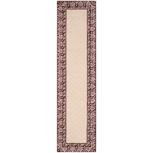 Total Performance 2 ft. x 9 ft. Ivory/Maroon Diamond Border Runner Rug