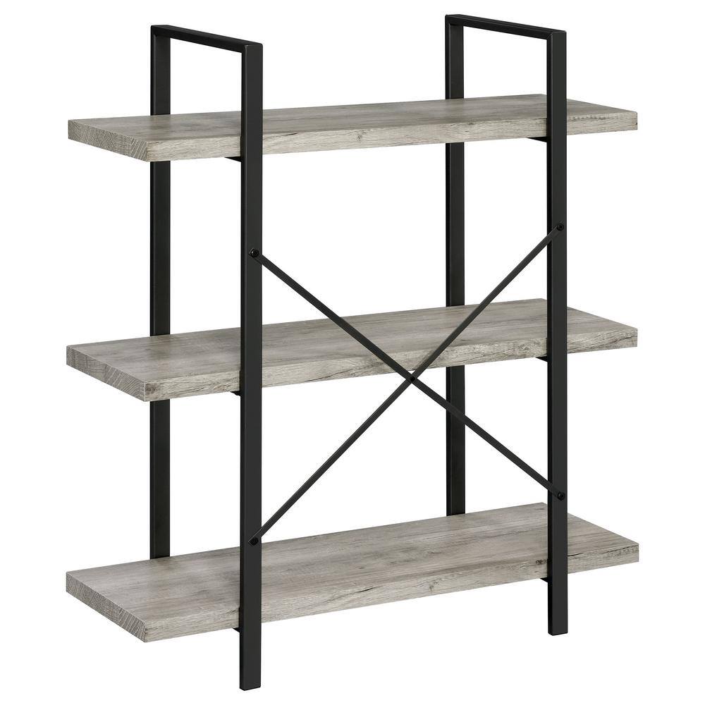 Pearl Silver Transitional 3-Shelf Bookcase in Gray Driftwood