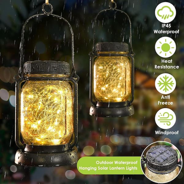 Sunnydaze Blue and Green Striped Solar Lantern Glass Jar Light with White LED String Lights, Set of 3 Sunnydaze Blue and Green Striped Solar Lantern Glass Jar Light with White LED String Lights, Set of 3