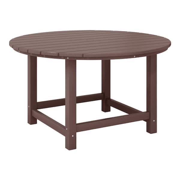 Childrens Laguna Outdoor Patio AllWeather Fade Resistant Kids Poly Plastic 38 in.Round Picnic Dining Table in Dark Brown