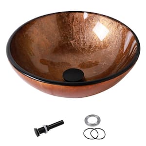 15.55 in. W x 15.55 in. D Round Bathroom Sink in Brown Glass with Drain