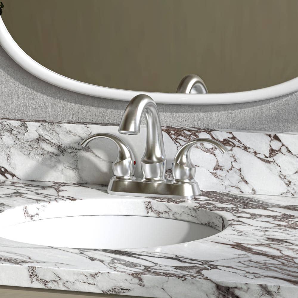 Brushed Nickel 4-Inch Centerset Double Handle Bathroom Faucet with Pop-Up Drain