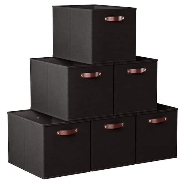 Ornavo Home Foldable Kallax Storage Box Bins Linen Shelf Basket Cube with Leather Handles - 13 in. x 15 in. x 13 in. 6-Pack