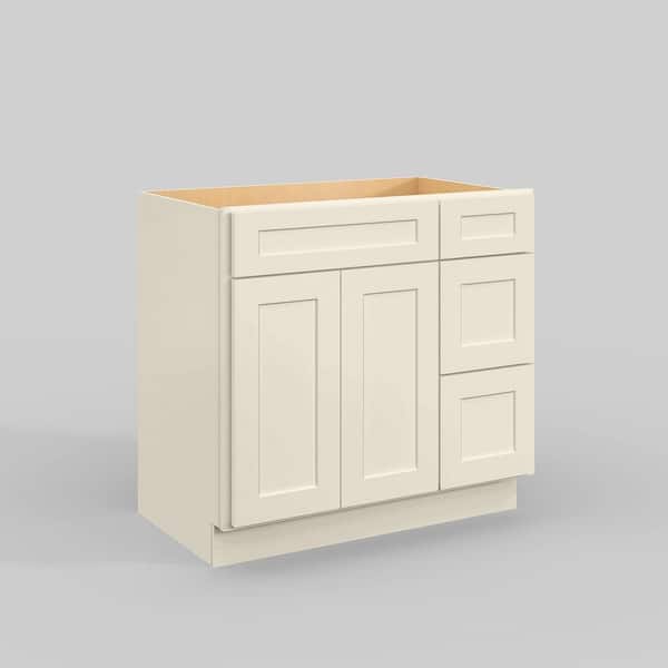 Hausvita 36 in. W x 21 in. D x 34.5 in. H in Antique White Plywood Ready to Assemble Floor Vanity Sink Base Kitchen Cabinet