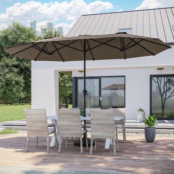 Sonkuki 13 x 7.2 ft. Steel Double-Sided Market Patio Umbrella with Large Canopy Outdoor Table Umbrella in Taupe