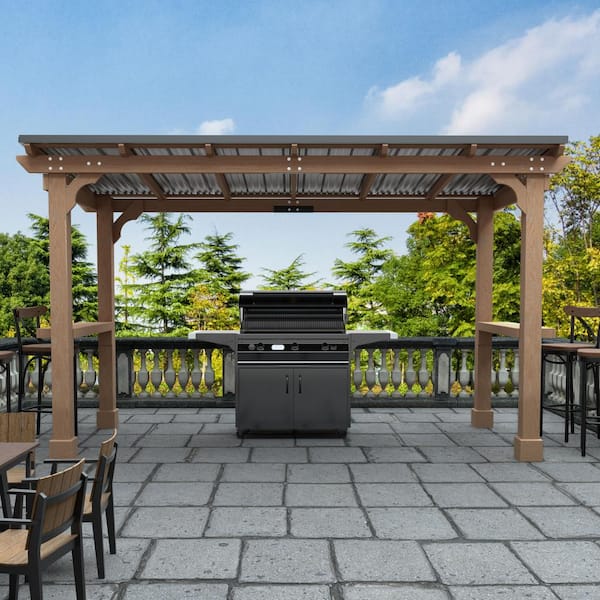 VEIKOUS 20 ft. W x 9.5 ft. D Black Roof Wood Carport Outdoor