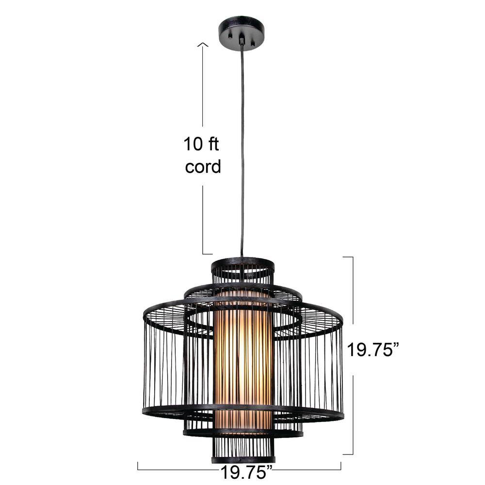 Black Tiered Bamboo Drum Chandelier Pendant Light