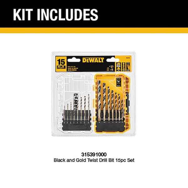 Black and Gold Twist Drill Bit Set (15-Piece)