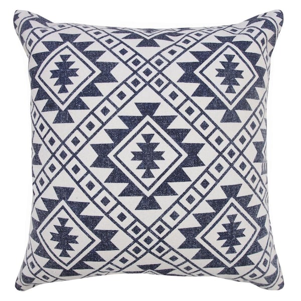 Unbranded Southwestern Navy Blue/White 20 in. x 20 in. Dynamic Denim Geometric Indoor  Throw Pillow