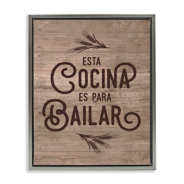 Stupell Industries Kitchen for Dancing Translation by Lettered and Lined Gray Floater Frame Typography Graphic Art Print 21 in. x 17 in.