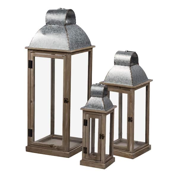 A & B Home 11 in. Natural, Silver Lantern