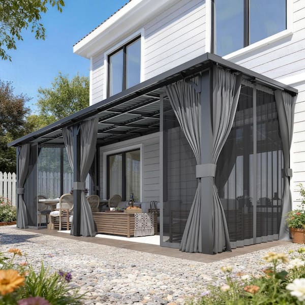 AECOJOY 20 ft. x 8 ft. Metal Outdoor Lean to Wall-Mounted Hardtop