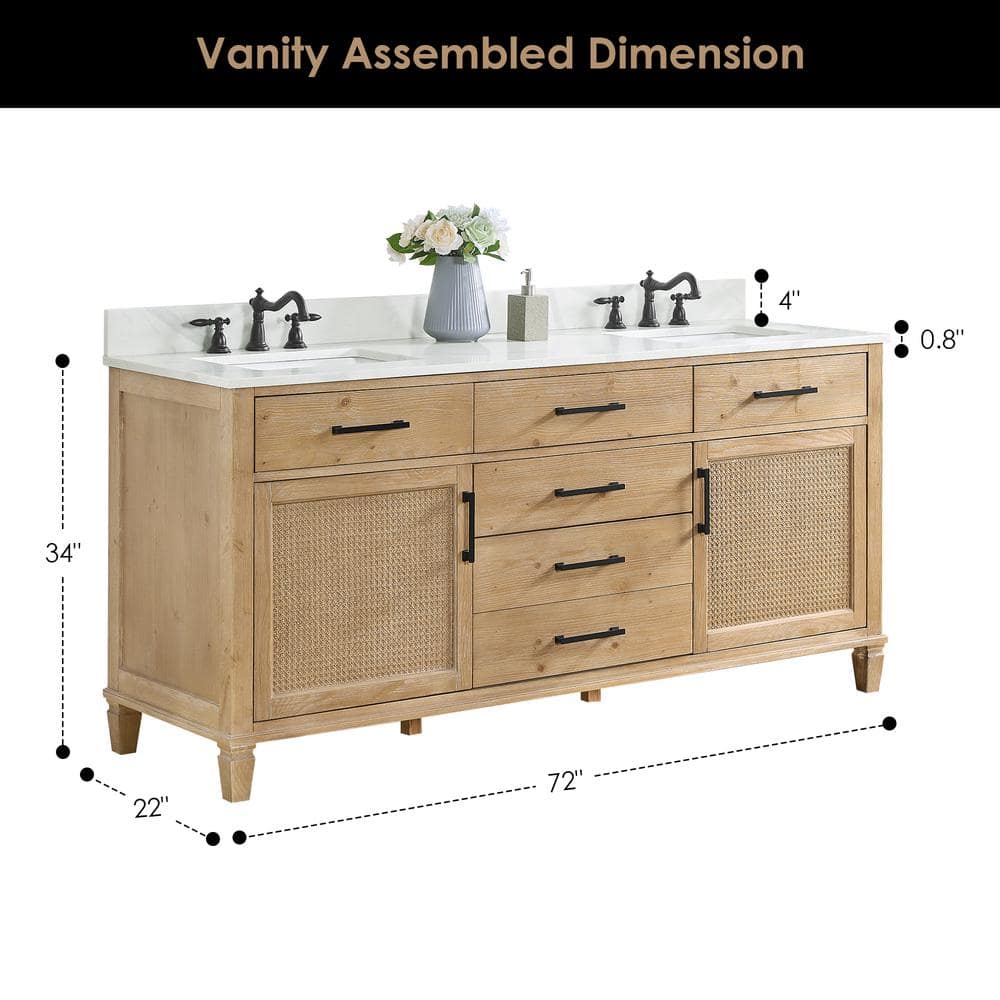 Solana 72" Weathered Fir Vanity with Calacatta Quartz Top