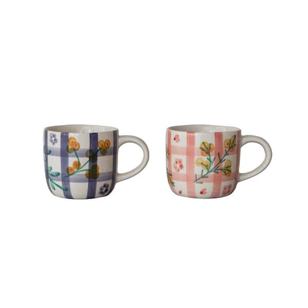 12 oz. Multi-Colored Hand-Painted Stoneware Beverage Mugs (Set of 2)