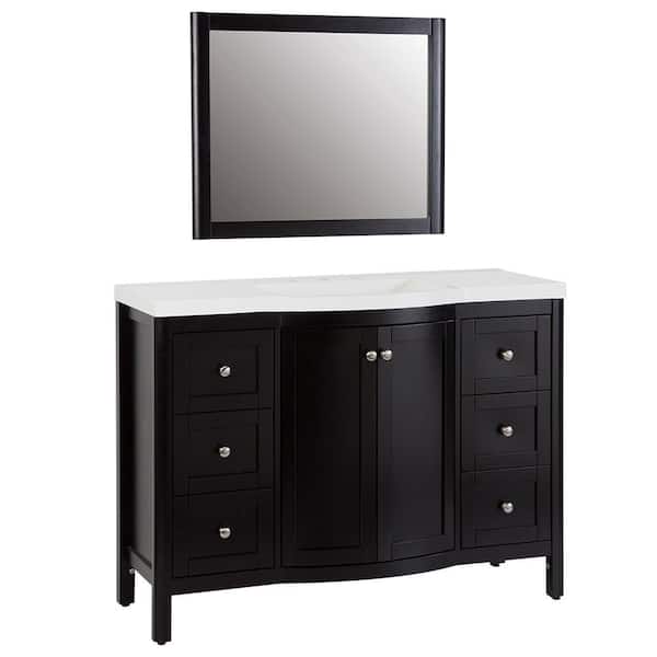St. Paul Reilly 48 in. Vanity in Black with Vanity Top in White and Wall Mirror
