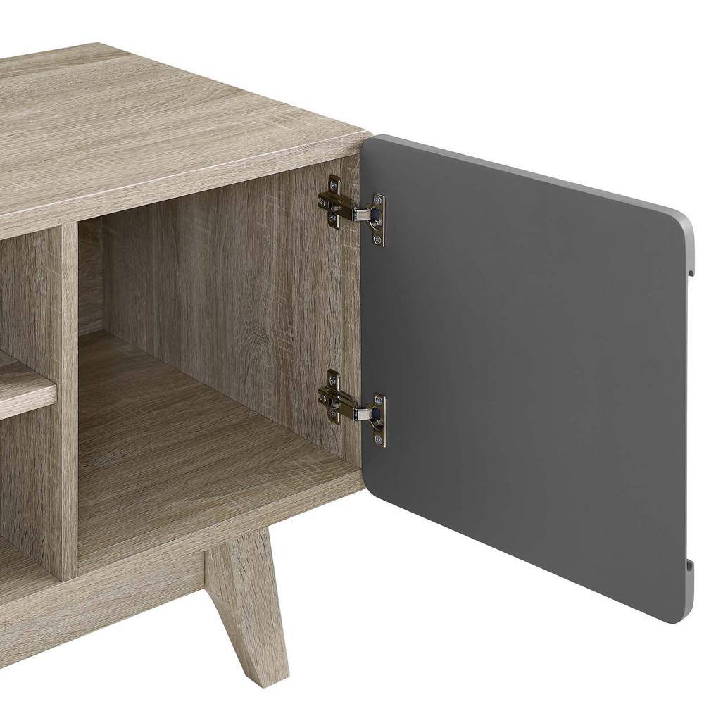 Natural Gray 70" Mid-Century Modern TV Stand with Cabinets