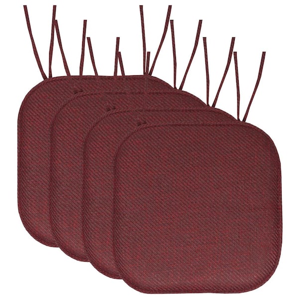 Sweet Home Collection Gray, Herringbone Memory Foam Square 16 in. W x 16 in. D, Non-Slip Indoor/Outdoor Chair Seat Cushion with Ties(4-Pack)