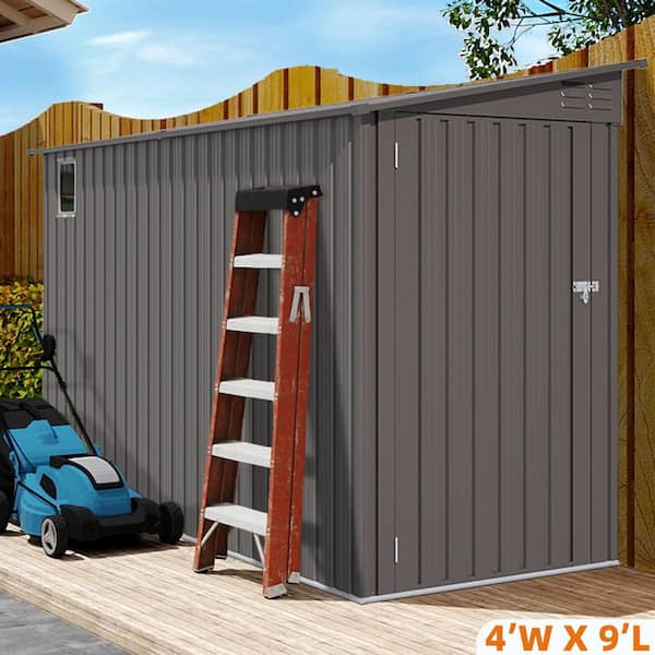 4 ft. W x 9 ft. D Metal Shed with Sloping Roof, 2 Vents and 1 Side Open Door,Outdoor Storage Sheds in Gray (34 sq. ft.)