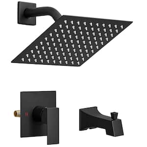 3-Spray Wall Slid Bar Round Rain Shower Faucet with Hand Shower 2 Cross Handles in Matte Black (Valve Included)