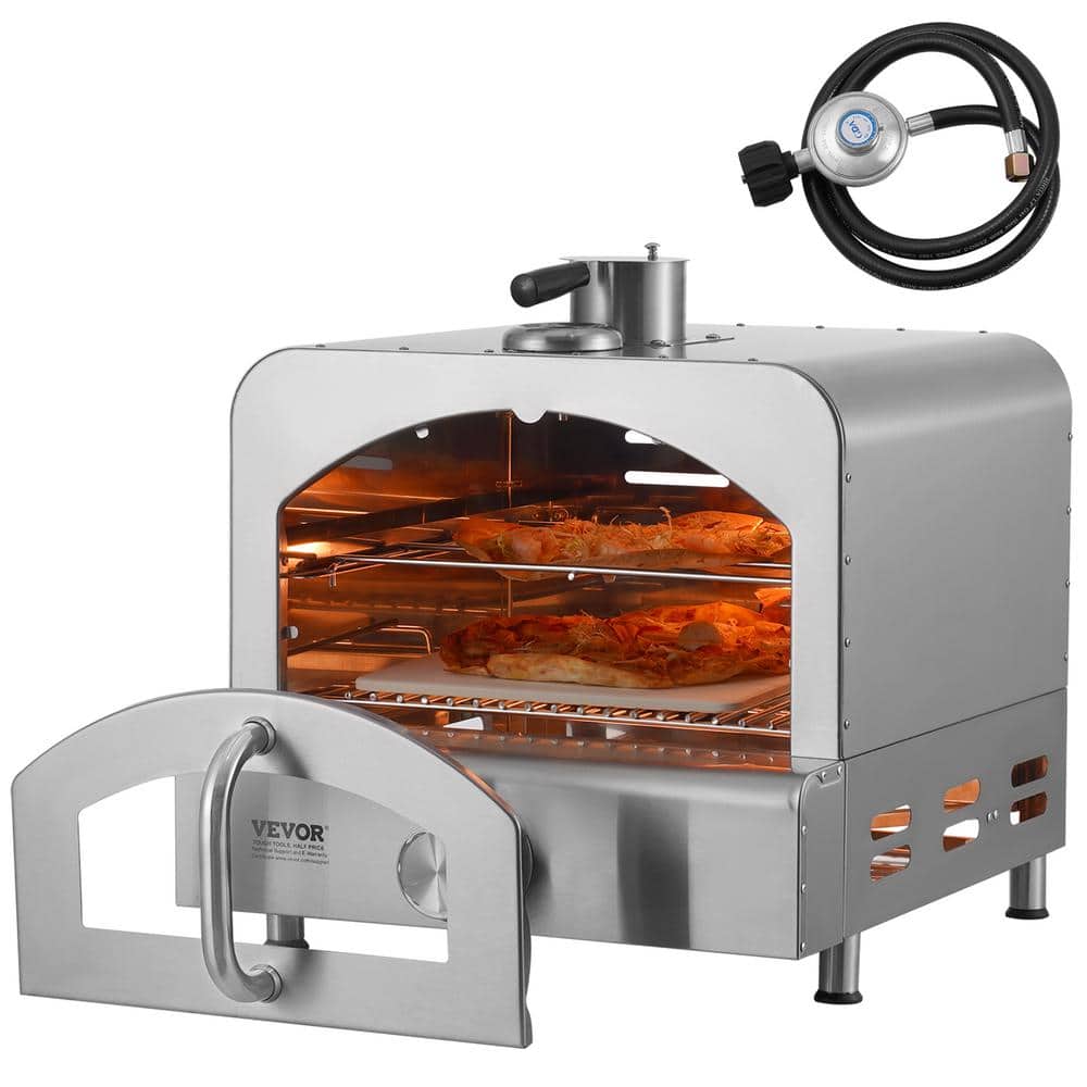 Outdoor Pizza Oven, Propane Powered, 13 in. Portable Grill with Cordierite and Built-In Thermometer in Stainless Steel