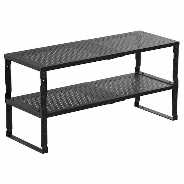 Expandable 2 Shelf Black Metal Countertop Spice Rack Set Stackable Adjustable Kitchen Cabinet Organizer