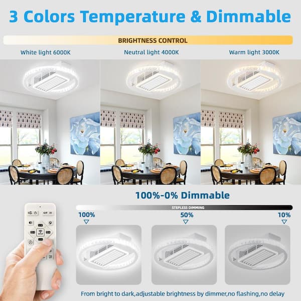 22 in. W Indoor White Modern Leafless Ceiling Light Fan with