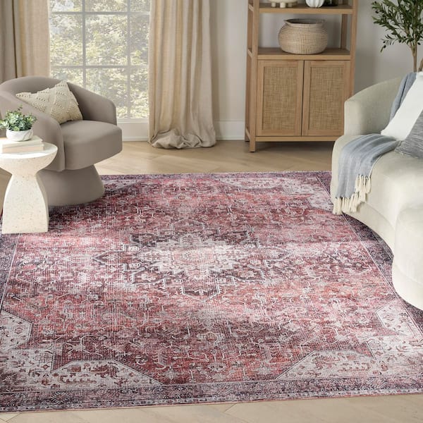 Washables Red 8 ft. x 10 ft. Center medallion Traditional Area Rug