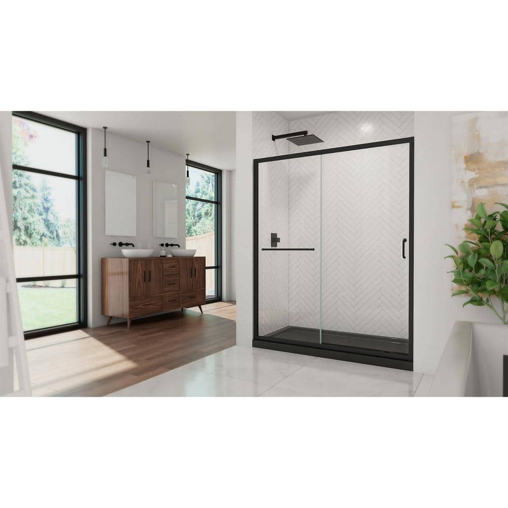 Infinity-Z Matte Black Sliding Shower Kit with Clear Glass