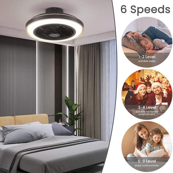 20 in. Indoor Smart Black Caged Ceiling Fan with LED Light Modern Low Profile Ceiling Fan with Remote and APP Control