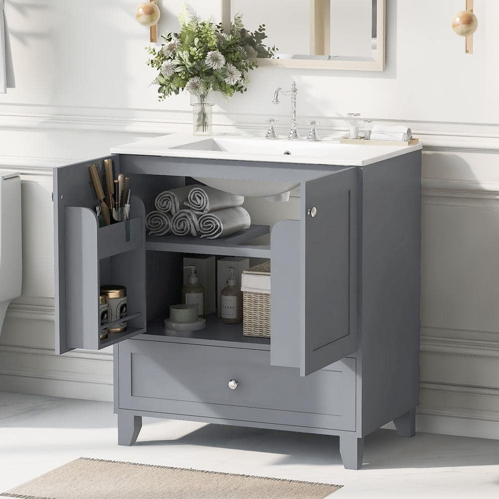 30 in. W x 18 in. D x 33.8 in. H Single Sink Freestanding Bath Vanity in Bl