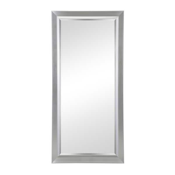 32 in. x 66 in. Modern Rectangle Framed Silver Bevel Leaning Mirror