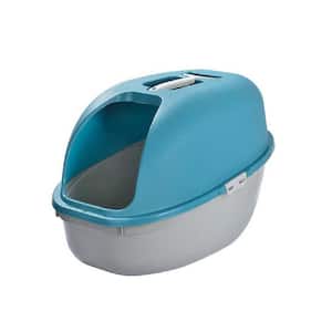Plastic Hooded Cat Litter Box with Scoop 22.3 in. x 14.33 in. in Gray and Turquoise