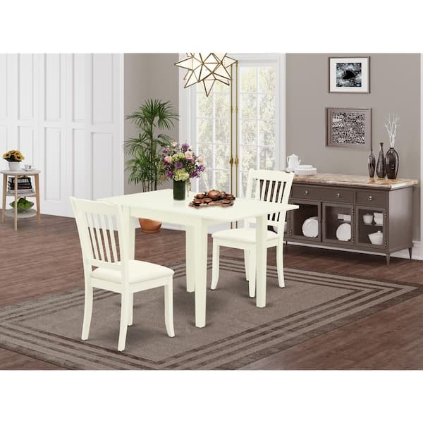 East West Furniture 3-Piece Linen White Finish Solid Wood Top Dining Table Set