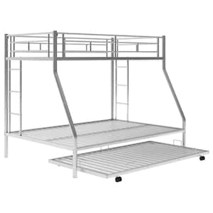 Silver Steel Frame Twin Over Full Bunk Bed, Two-Side Ladders, with Twin Size Trundle