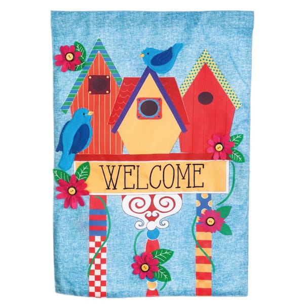 1 ft. x 1-1/2 ft. Birdhouse Welcome 2-Sided Applique Garden Flag