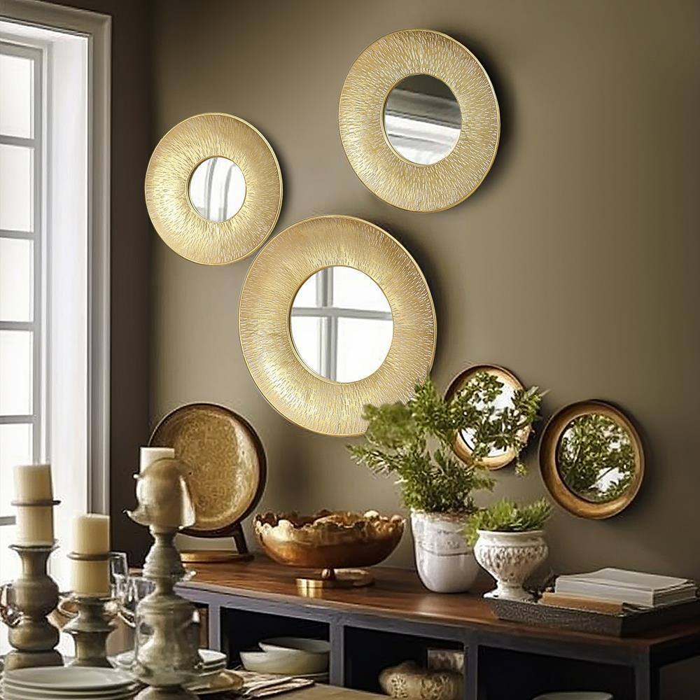 Gold Sunburst 3-Piece Round Wall Mirror Set