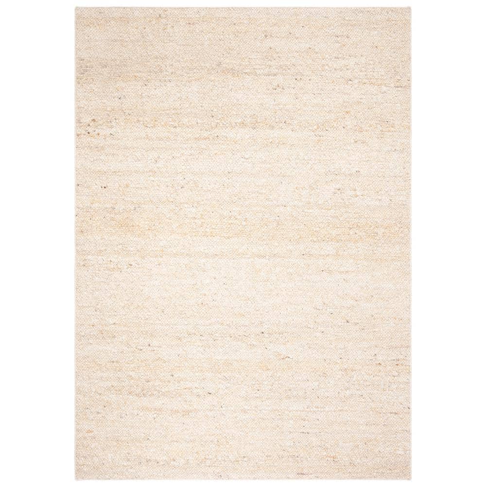 Ivory Handwoven Wool Rectangular Area Rug 5' x 8'