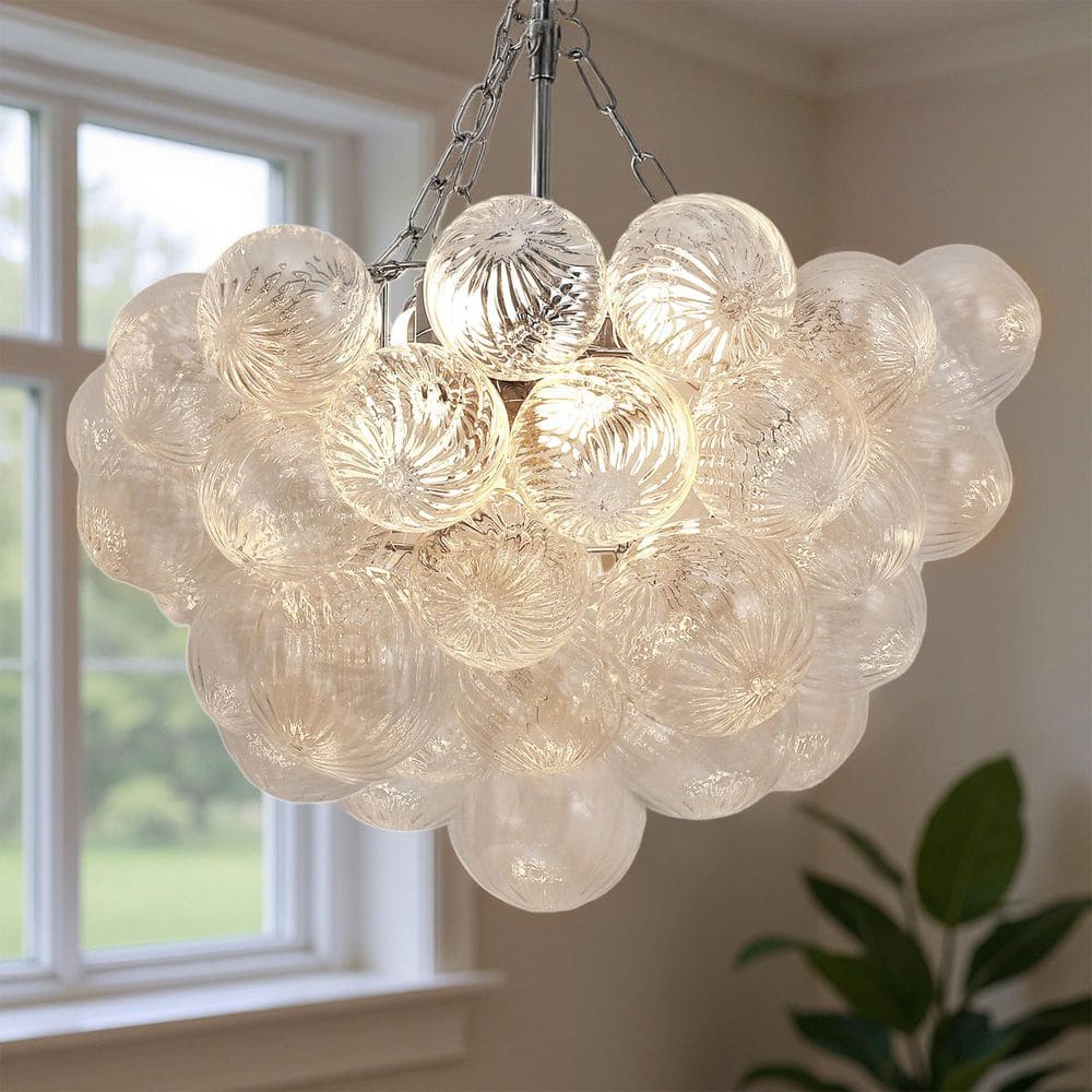 YANSUN 1-Light Nickel Bubble Ball Glass Integrated LED Chandelier