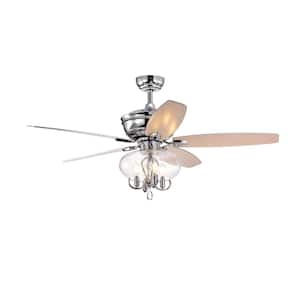 52 in. Indoor Chrome Crystal Ceiling Fan with Remote, Classic, Glam, Traditional, Transitional for Home, Kitchen