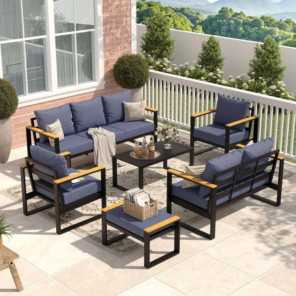 Seven-Piece Patio Conversation Sofa Set with Table, Blue price history on PriceWatchPro