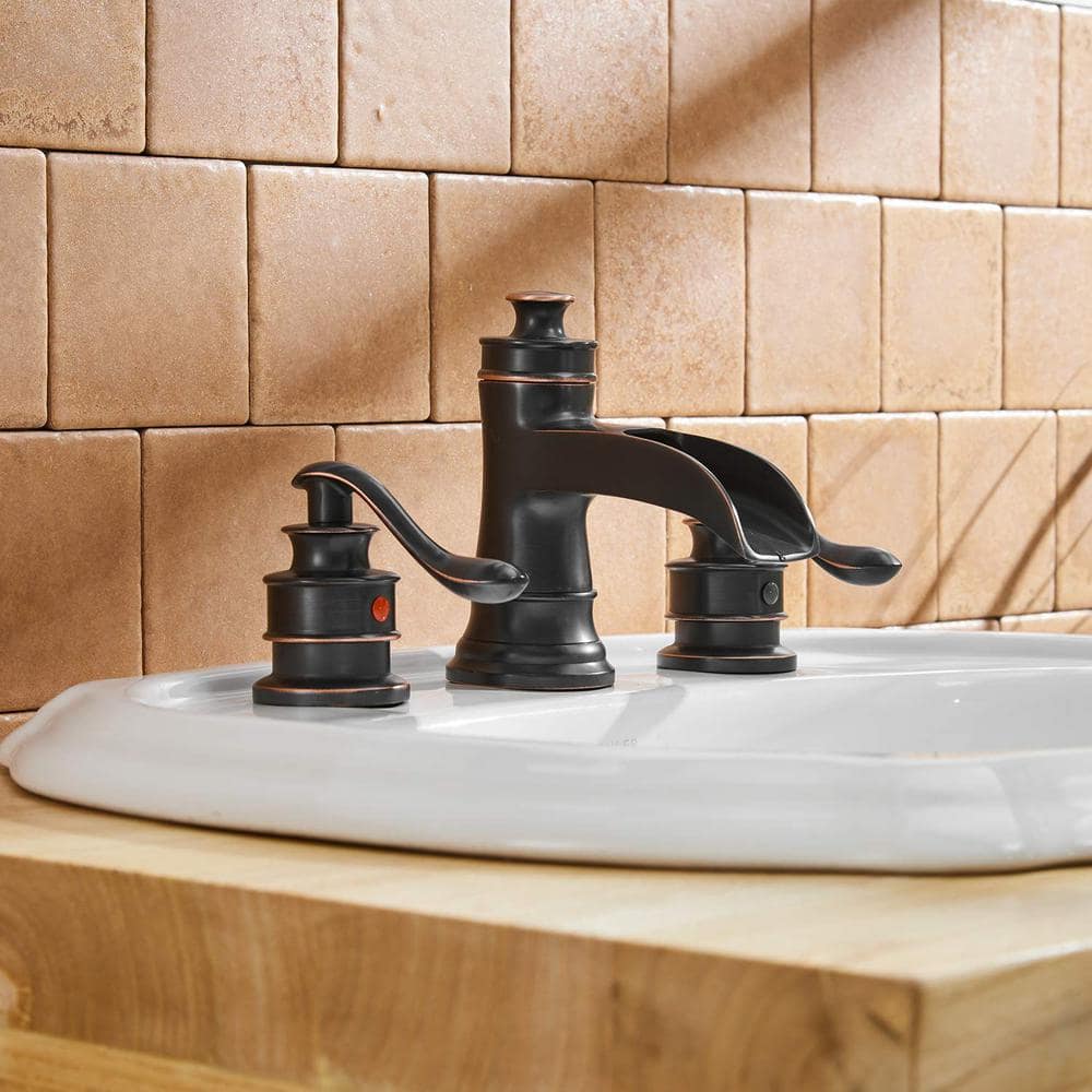 Oil Rubbed Bronze Waterfall Widespread Bathroom Faucet with Pop-Up Drain