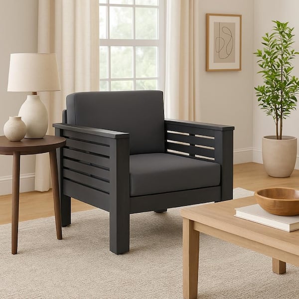 Siyal Gray Wood Outdoor Lawn Chair with Cushions (Set of 2)