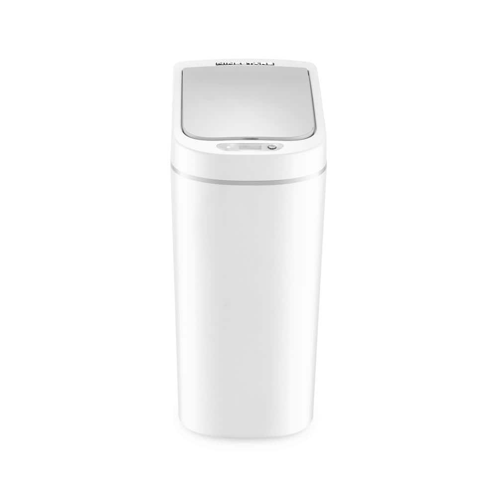 NINESTARS - 1.9 Gal. White Slim Shape Motion Sensor Trash Can