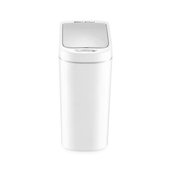 NINESTARS 1.9 Gal. White Slim Shape Motion Sensor Trash Can