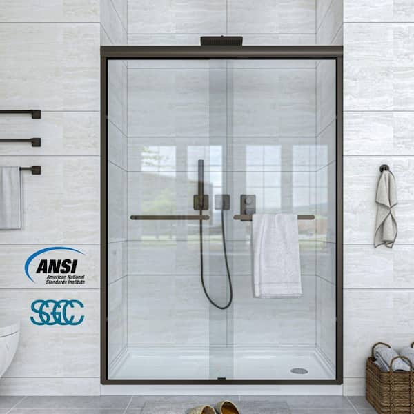 56 in. to 60 in. W x 72 in. H Sliding Framed Shower Door in Oil Rubbed Bronze with Clear Glass Double Sliding Reversible