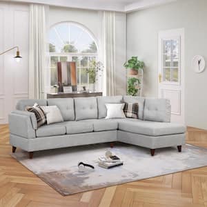 97 in. Square Arm 2-Piece Linen L-Shaped Sectional Sofa in Gray with Chaise