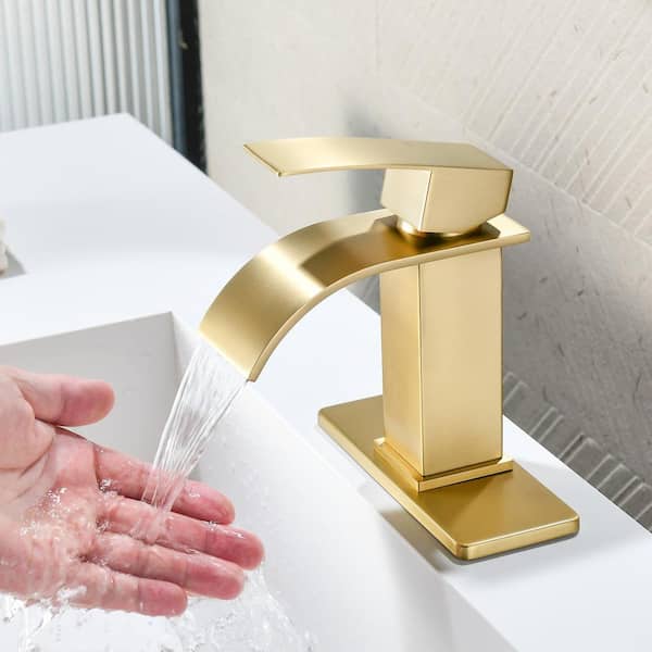 Ami Mid Arc Single Handle Single-Hole Bathroom Faucet 1.2 GPM With Drain in Brushed Gold
