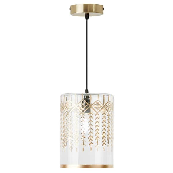 River of Goods Flora 40-Watt 1-Light Gold Cylinder Shaded Pendant Light with Clear Glass Shade