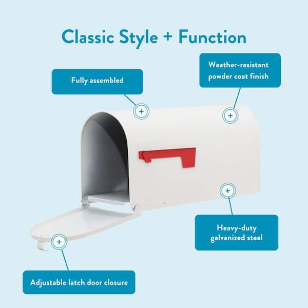 Elite White, Large, Steel, Post Mount Mailbox
