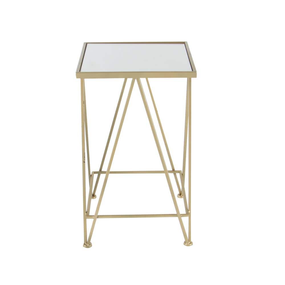 Sleek Gold Metal and Mirrored Glass Square Accent Table Set